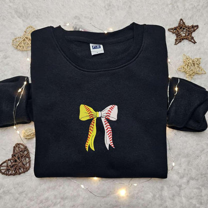 Baseball Coquette Bow Embroidered Shirt Sports Embroidered Hoodie Best Gift Idea