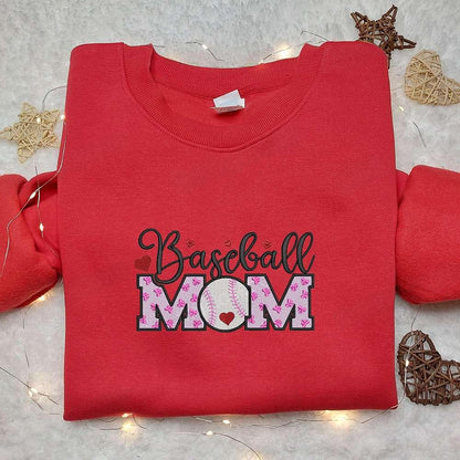 Baseball Mom Bows Hearts Embroidered Shirt Sports Embroidered Hoodie Best Mothers Day Gift Idea