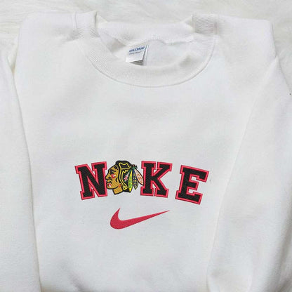 Chicago Blackhawks x Nike Embroidered Shirt NHL Sports Embroidered Shirt Nike Inspired Embroidered Hoodie