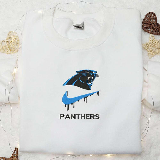 Carolina Panthers x Nike Swoosh Drip Embroidered Shirt NFL Sports Embroidered Hoodie Best Gift Idea