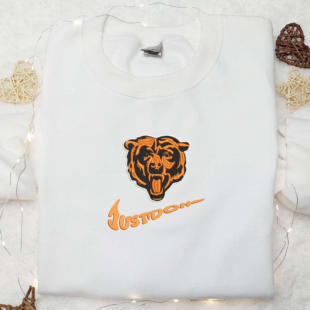 Chicago Bears Just Do It x Nike Swoosh Embroidered Shirt NFL Sports Embroidered Hoodie Best Gift Idea