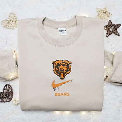 Chicago Bears x Nike Swoosh Drip Embroidered Shirt NFL Sports Embroidered Hoodie Best Gift Idea