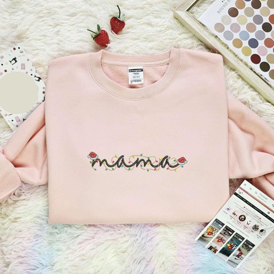 Mama Christmas Lights Embroidered Shirt, Best Christmas Gift Ideas For Family