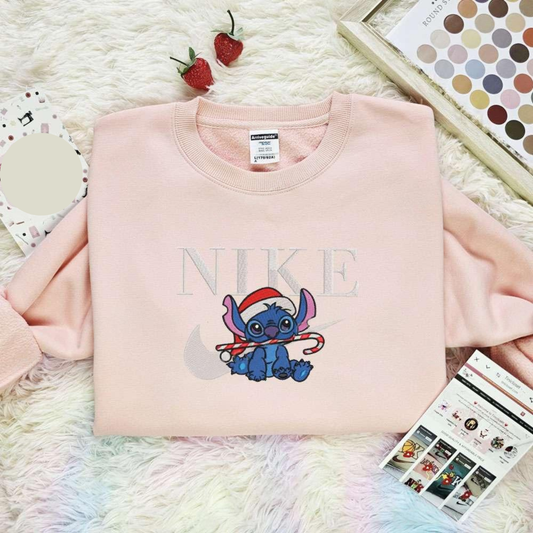 Stitch With Candy Cane Christmas Embroidered Shirt, Best Christmas Gift Ideas For Family