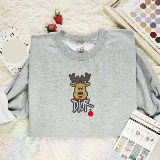 Reindeer Dior Christmas Embroidered Shirt, Best Christmas Gift Ideas For Family