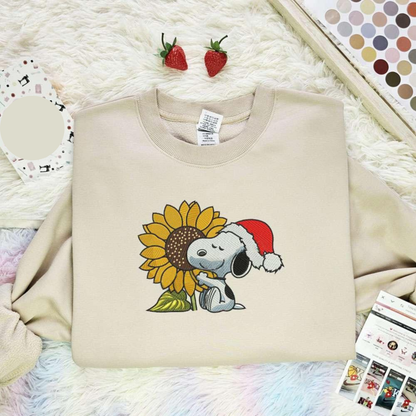 Snoopy Hugging Sunflower Christmas Embroidered Shirt, Best Christmas Gift Ideas For Family