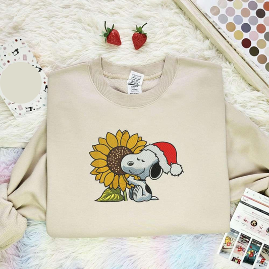 Snoopy Hugging Sunflower Christmas Embroidered Shirt, Best Christmas Gift Ideas For Family