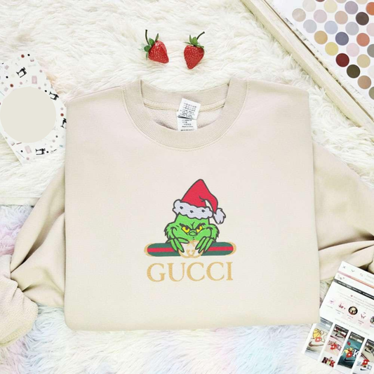 Grinch Gucci Christmas Embroidered Shirt, Best Christmas Gift Ideas For Family