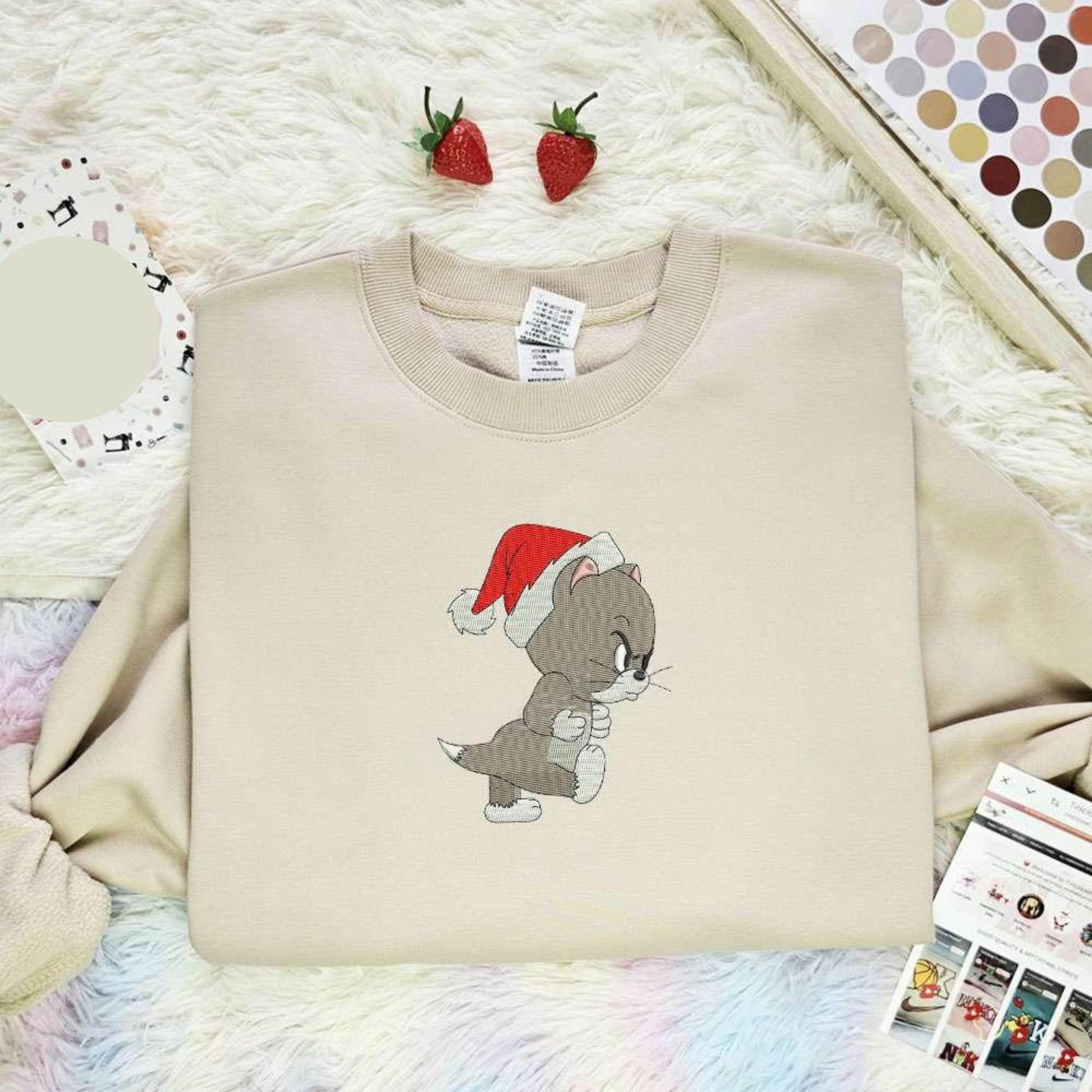 Topsy Cat Christmas Tom And Jerry Cartoon Embroidered Shirt, Best Christmas Gift Ideas For Family