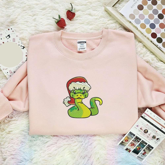 Snake Santa Hat Christmas Embroidered Shirt, Best Christmas Gift Ideas For Family
