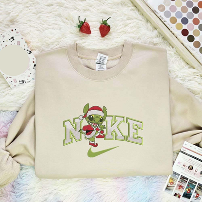 Stitch Grinch Sneaking Christmas Embroidered Shirt, Best Christmas Gift Ideas For Family
