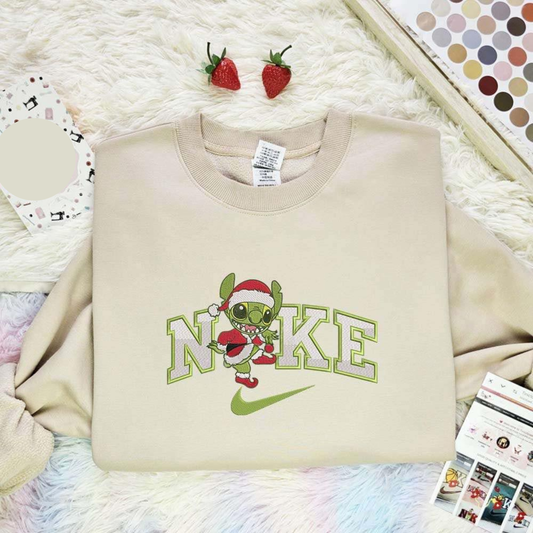Stitch Grinch Sneaking Christmas Embroidered Shirt, Best Christmas Gift Ideas For Family