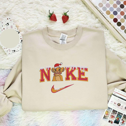 Simba With Candy Cane Christmas Disney Characters Embroidered Shirt, Best Christmas Gift Ideas For Family