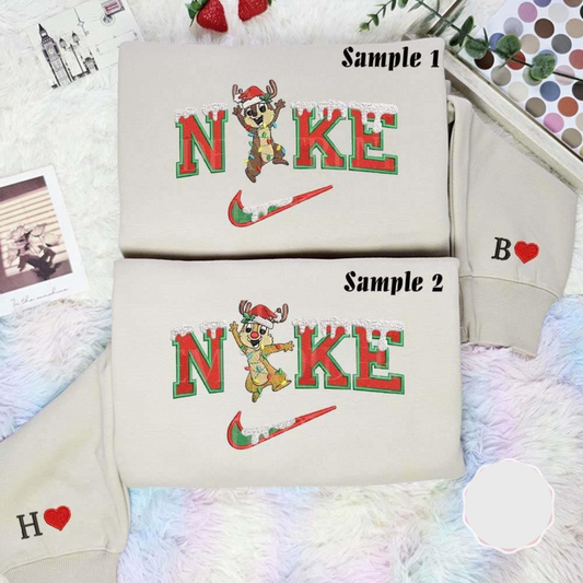 Chip And Dale Christmas Embroidered Couples Shirts