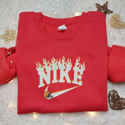 Nike x Cleveland Browns Flame Embroidered Sweatshirt NFL Sports Embroidered Sweatshirt Nike Inspired Embroidered Sweatshirt 1