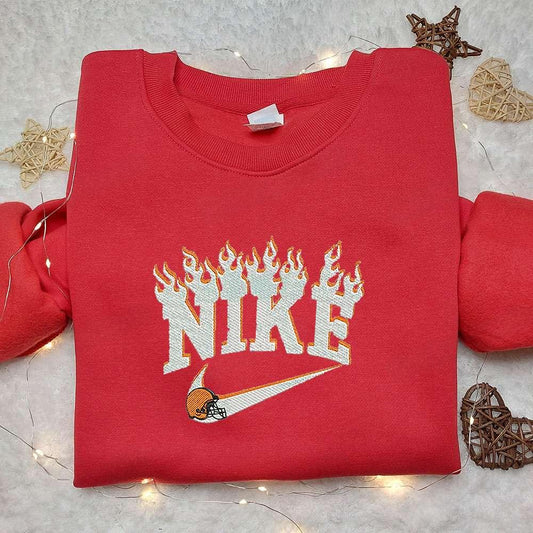 Nike x Cleveland Browns Flame Embroidered Sweatshirt NFL Sports Embroidered Sweatshirt Nike Inspired Embroidered Sweatshirt 1