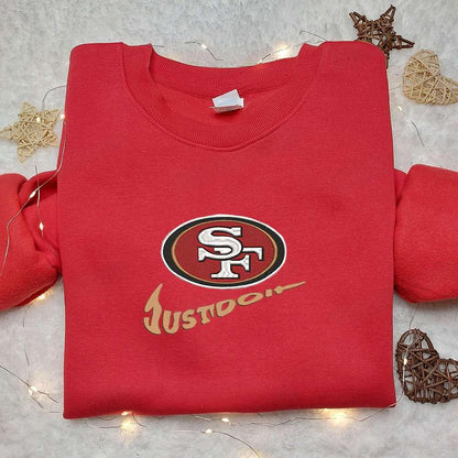 San Francisco 49ers Just Do It x Nike Swoosh Embroidered Shirt NFL Sports Embroidered Hoodie Best Gift Idea