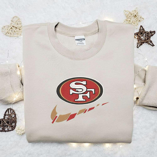 San Francisco 49ers x Nike Swoosh Embroidered Shirt NFL Sports Embroidered Hoodie Best Gift Idea 1
