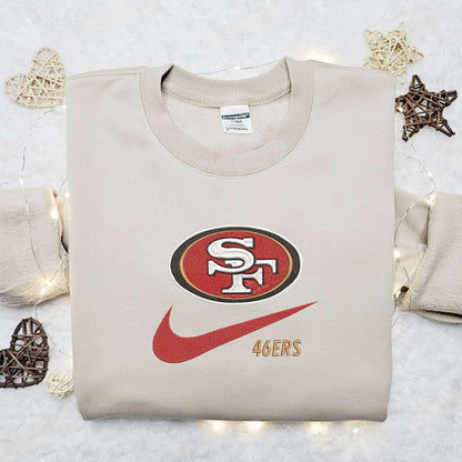 San Francisco 49ers x Nike Swoosh Embroidered Shirt NFL Sports Embroidered Hoodie Best Gift Idea 1