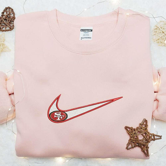 San Francisco 49ers x Nike Swoosh Embroidered Shirt NFL Sports Embroidered Hoodie Best Fandom Gift Ideas 1