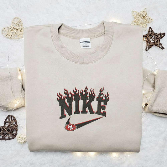 San Francisco 49ers x Nike Flame Embroidered Shirt NFL Sports Embroidered Hoodie Best Fandom Gift Ideas