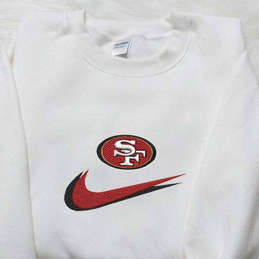 San Francisco 49ers x Nike Swoosh Embroidered Shirt NFL Sports Embroidered Hoodie Best Fandom Gift Ideas