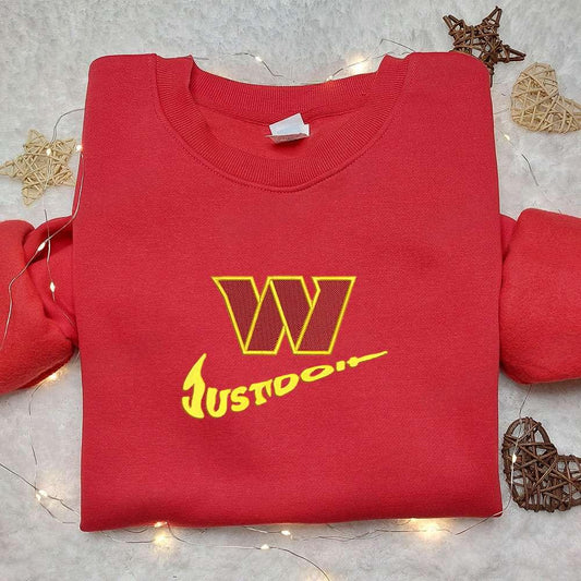 Washington Commanders Just Do It x Nike Swoosh Embroidered Shirt NFL Sports Embroidered Hoodie Best Gift Idea