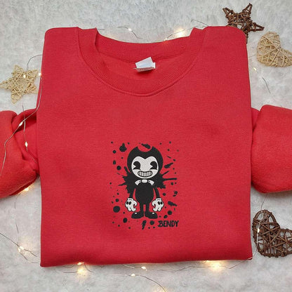Bendy And The Ink Machine Embroidered Sweatshirt Video Game Characters Embroidered Hoodie Halloween Embroidered Shirt