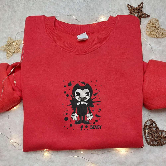 Bendy And The Ink Machine Embroidered Sweatshirt Video Game Characters Embroidered Hoodie Halloween Embroidered Shirt