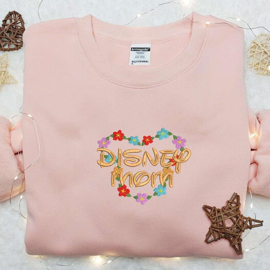 Disney Mom Flower Heart Wreath Embroidered Shirt Mothers Day Embroidered Hoodie Best Holiday Gift Idea