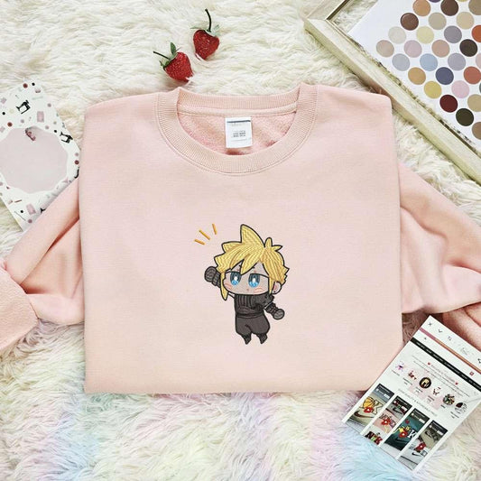 Chibi Cloud Strife Final Fantasy Video Game Characters Embroidered Shirt