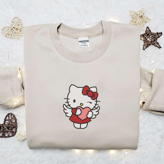 Hello Kitty Angel Heart Embroidered Shirt Cartoon Embroidered Hoodie Best Valentine Gift Ideas