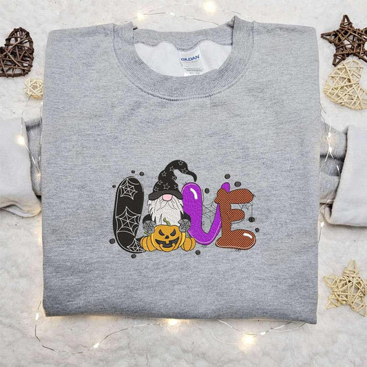 Halloween Gnome Love Embroidered Hoodie Cute Halloween Embroidered Shirt Best Halloween Gift Ideas