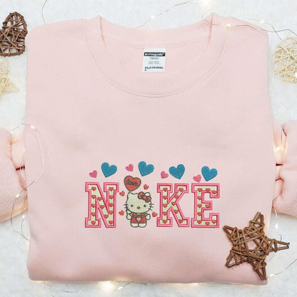 Hello Kitty Heart Balloon x Nike Embroidered Shirt Cartoon Embroidered Hoodie Best Valentine Gift Idea