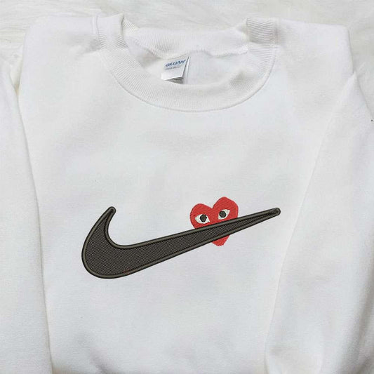 Heart Love x Nike Swoosh Embroidered Shirt Nike Inspired Logo Shirt Best Valentine's Day Gift