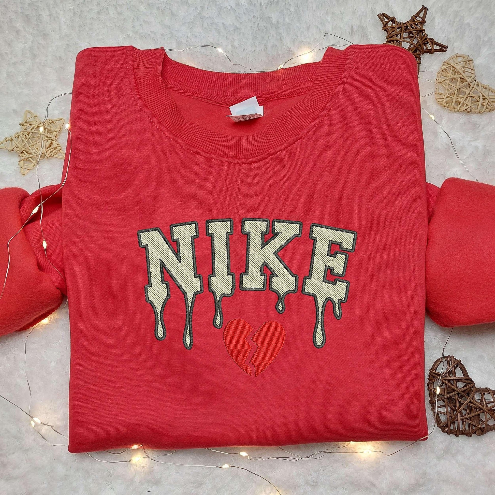 Broken Heart x Nike Embroidered Shirt Custom Nike Embroidered Shirt Valentine Embroidered Shirt