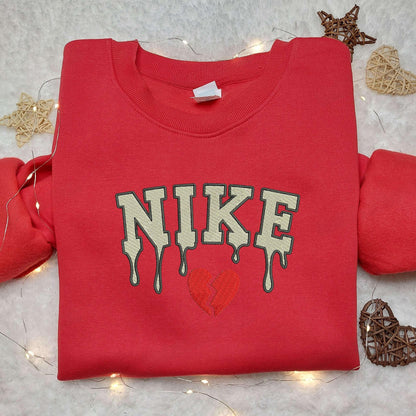 Broken Heart x Nike Embroidered Shirt Custom Nike Embroidered Shirt Valentine Embroidered Shirt