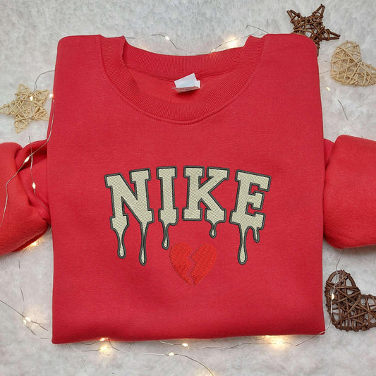 Broken Heart x Nike Embroidered Shirt Custom Nike Embroidered Shirt Valentine Embroidered Shirt