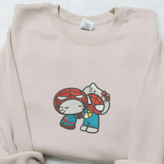 Hello Kitty Spider Man Couple Embroidered Shirt Valentine Embroidered Hoodie Best Gift Ideas