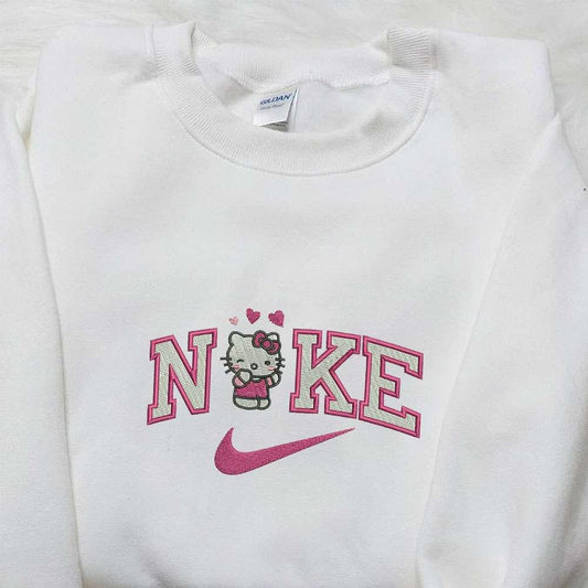 Hello Kitty Pink Hearts x Nike Embroidered Shirt Cartoon Embroidered Hoodie Valentine Gift I