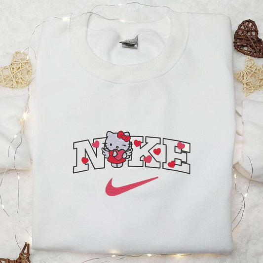 Hello Kitty Love Hearts x Nike Embroidered Shirt Valentine Embroidered Hoodie Best Gift For Girlfriend