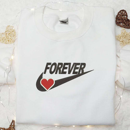 Forever Heart Valentine Embroidered Shirt, Best Gift For Lover