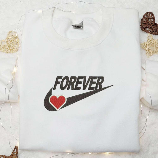 Forever Heart Valentine Embroidered Shirt, Best Gift For Lover
