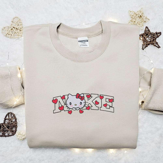 Hello Kitty Hearts x Nike Embroidered Shirt Valentine Embroidered Hoodie Best Gift For Girlfriend