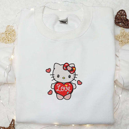 Hello Kitty Love Heart Embroidered Shirt Cartoon Embroidered Hoodie Best Valentine Gift Ideas