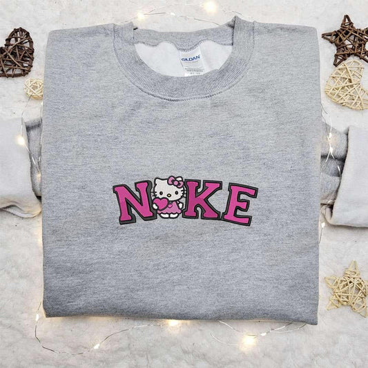 Hello Kitty Heart x Nike Cartoon Embroidered Tshirt Hello Kitty Embroidered Shirt Nike Inspired Embroidered Shirt