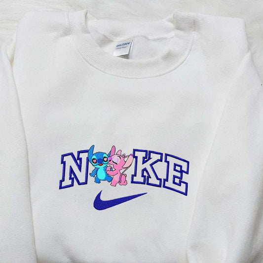 Couple Love Stitch Angel x Nike Cartoon Embroidered Tshirt Nike Inspired Embroidered Shirt Best Valentines Day Gift Ideas