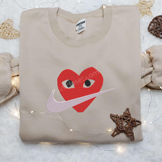 Heart Face x Nike Embroidered Shirt Valentine Embroidered Shirt Custom Nike Embroidered Shirt
