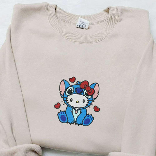 Hello Kitty Stitch Hearts Embroidered Shirt Cartoon Embroidered Hoodie Best Valentine Gift Ideas