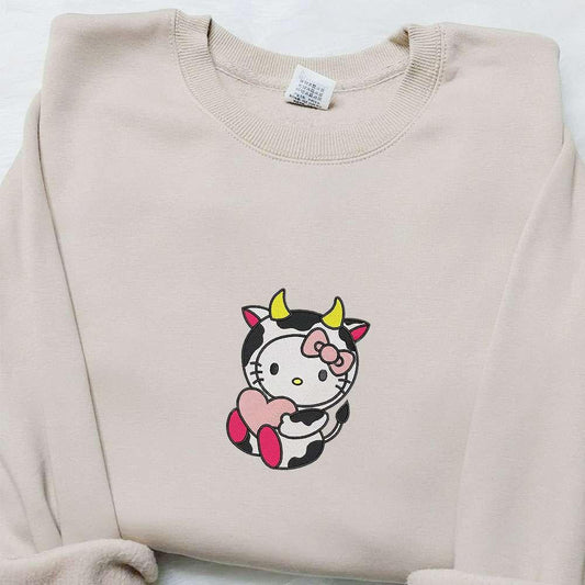 Hello Kitty Milk Cow Heart Embroidered Shirt Cartoon Embroidered Hoodie Best Valentine Gift Ideas